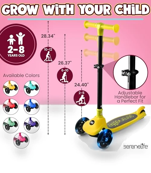 3 Wheel Foldable Kids Scooter — Push Scooters, SereneLife
