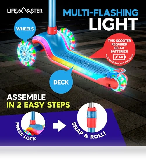 3-Wheel Kids Scooter with Multi-Color Lights — Pedal Cars, Lifemaster