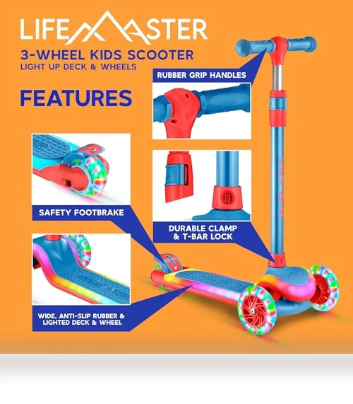 3-Wheel Kids Scooter with Multi-Color Lights — Pedal Cars, Lifemaster