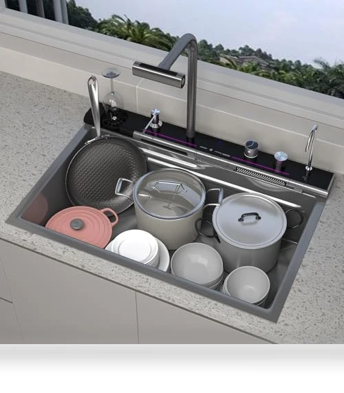 Double Waterfall Kitchen Sink — Single Basin Sinks, FVVJVV