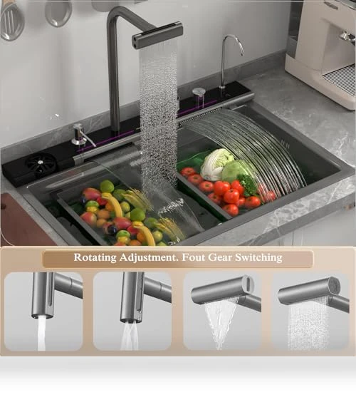 Double Waterfall Kitchen Sink — Single Basin Sinks, FVVJVV