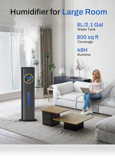 Large Room Humidifier with Night Light and Essential Oil Diffuser — Air Moisturizers, Lacidoll