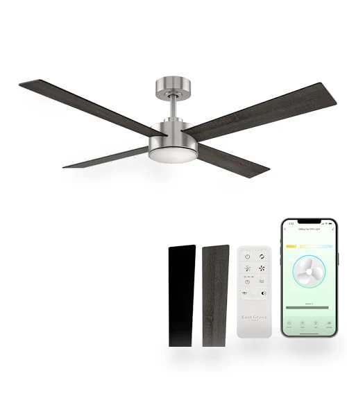 Smart 4-Blade Ceiling Fan with LED Light Kit — Ceiling Fan Lighting Solutions, East Grove Home
