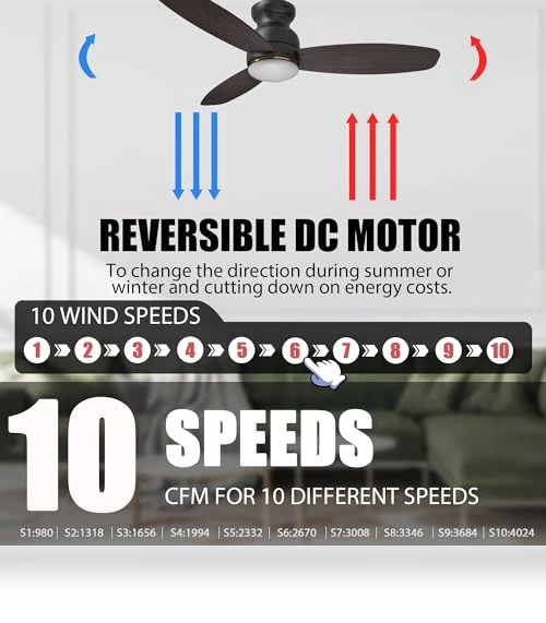 Smart Flush Mount Ceiling Fan with Lights — Ceiling Fan Wall Controls, CEME