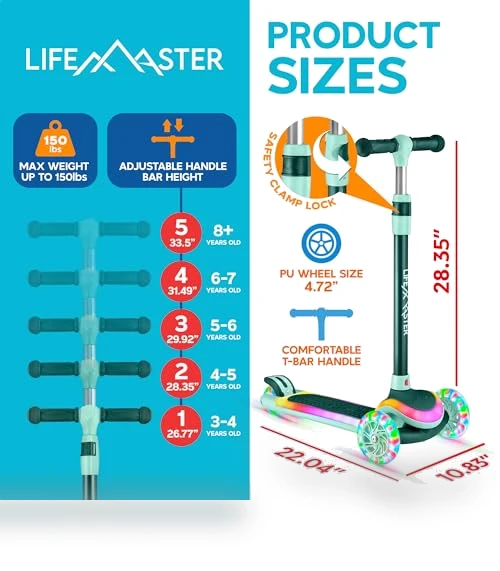 3-Wheel Kids Scooter with Multi-Color Lights — Pedal Cars, Lifemaster