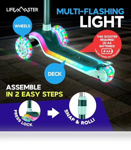 3-Wheel Kids Scooter with Multi-Color Lights — Pedal Cars, Lifemaster