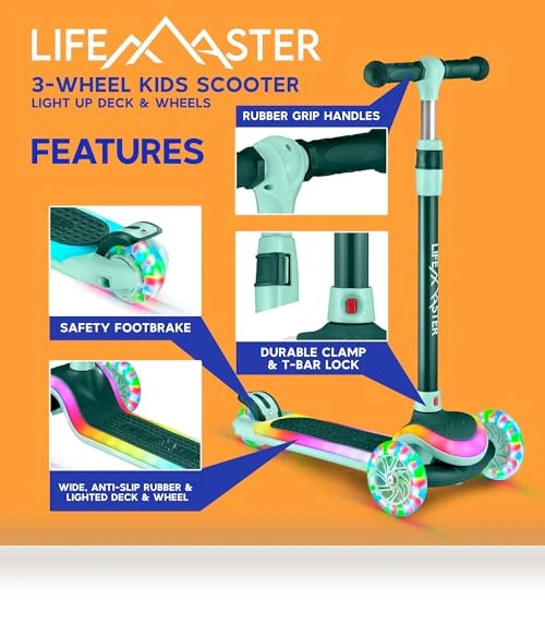 3-Wheel Kids Scooter with Multi-Color Lights — Pedal Cars, Lifemaster