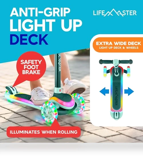 3-Wheel Kids Scooter with Multi-Color Lights — Pedal Cars, Lifemaster
