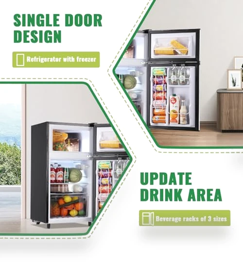 Mini Fridge with Freezer Two Doors Compact Refrigerator — Mini Fridges, WANAI