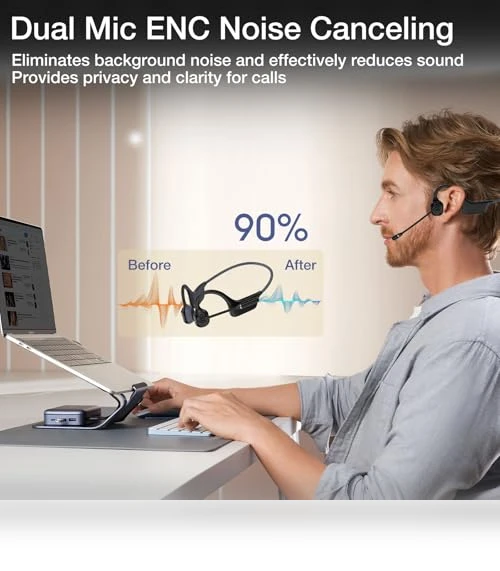Open-Ear Bone Conduction Headphones with Mic — Over-Ear Headphones, Hostena