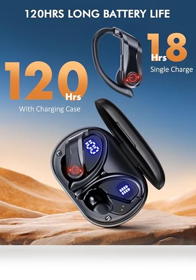 Wireless Bluetooth Earbuds with Earhooks — In-Ear Headphones, EUQQ