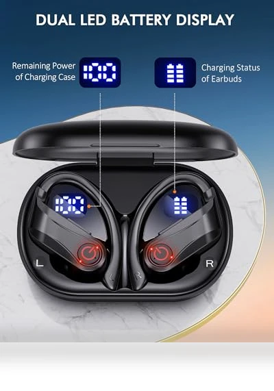Wireless Bluetooth Earbuds with Earhooks — In-Ear Headphones, EUQQ