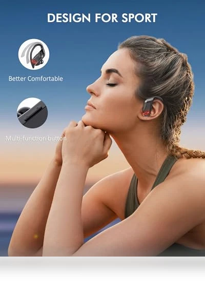 Wireless Bluetooth Earbuds with Earhooks — In-Ear Headphones, EUQQ