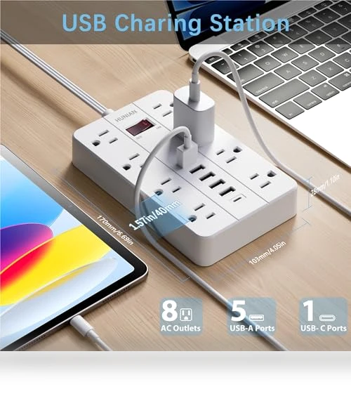 Flat Plug Extension Cord Surge Protector — Power Solutions & Surge Protection, HUNIAN