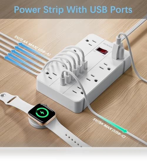 Flat Plug Extension Cord Surge Protector — Power Solutions & Surge Protection, HUNIAN