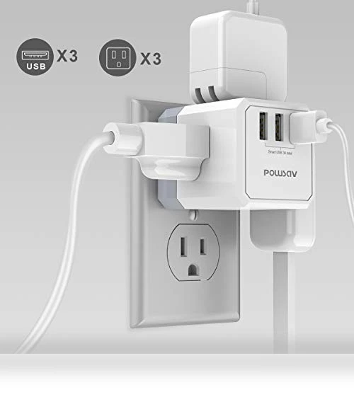 USB Wall Charger and Extender with 3-Way Splitter — Multi-Outlets