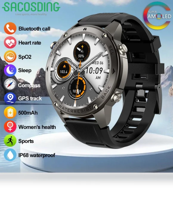 GPS Smart Watch with AMOLED Display — Smartwatches, SACOSDING