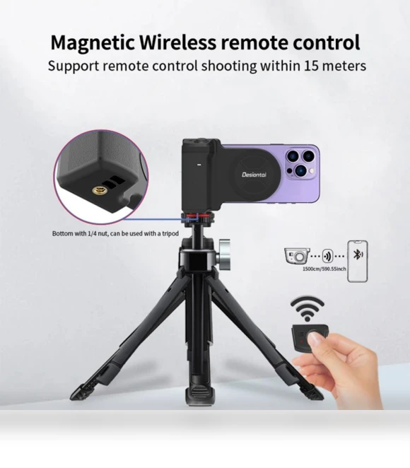 Universal Bluetooth Shutter Smartphone Camera Handle Grip — Selfie Sticks, AE Selection
