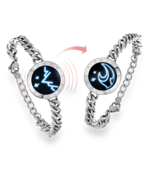 Long Distance Touch Pair Expresses Stainless Steel Smart Vibration Couple Anniversary and Sea Metal Silver Bracelet — Smart Jewelry, SAMURAI STYLE