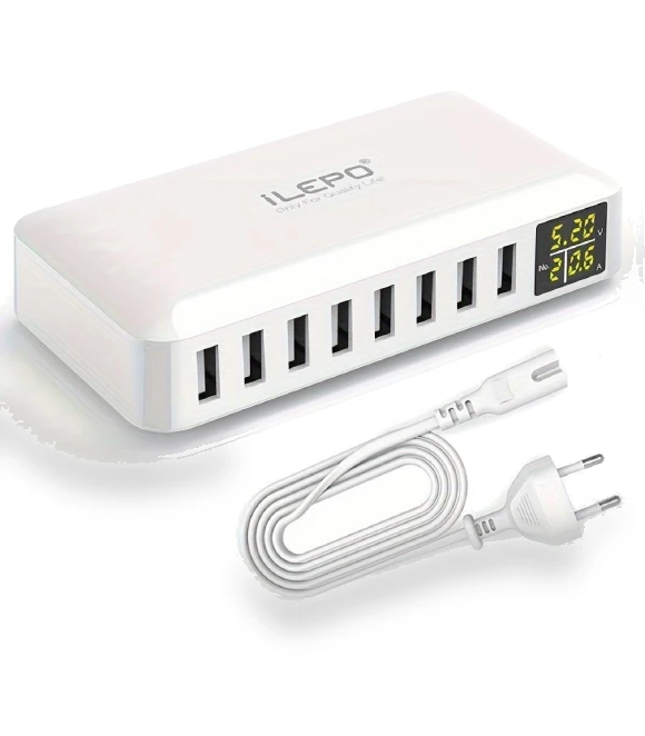 60W 8-Port USB Charging Hub with LED Display — Power Hubs, JadeBamboo Chargers Warehouse
