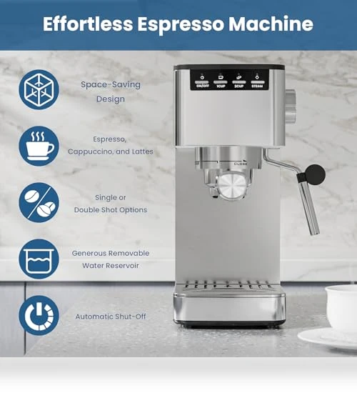 9 Bar Espresso Machine with Steam Frother — Coffee & Espresso Combos, COWSAR