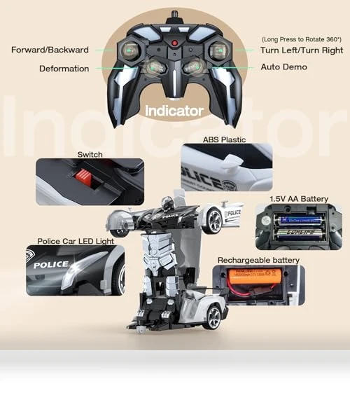 Transform Robot RC Cars with Flashing Light — Remote Control Cars, KKM