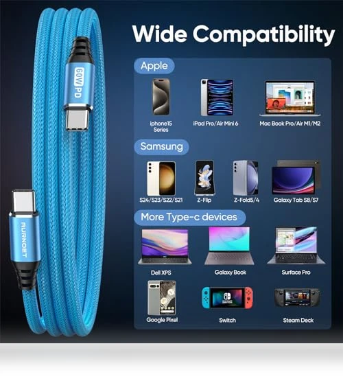USB C to USB C Cable, 6FT 5-Pack — Cables, Aurnoet
