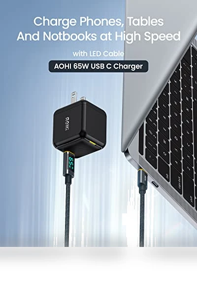 65W PD USB C Charger with LED Display Cable — Chargers, AOHI