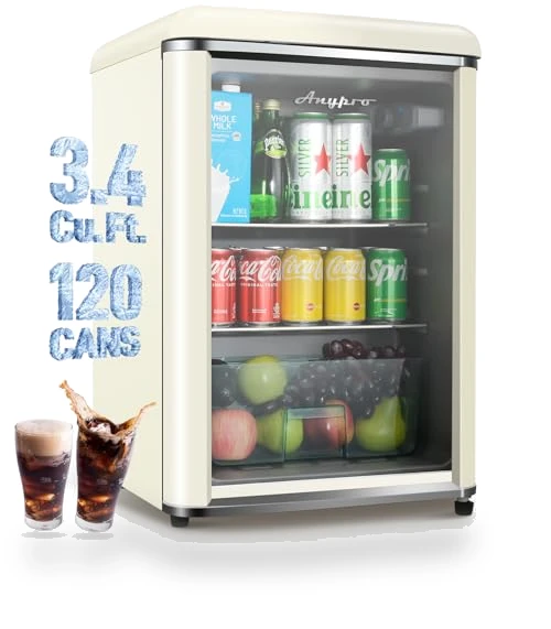 Retro Beverage Refrigerator with Tempered Glass Door — Drink Coolers, Anypro