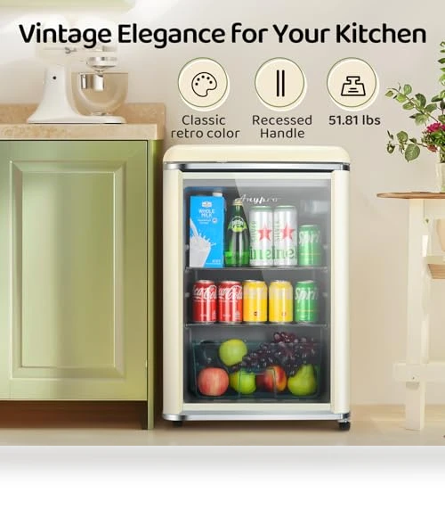 Retro Beverage Refrigerator with Tempered Glass Door — Drink Coolers, Anypro