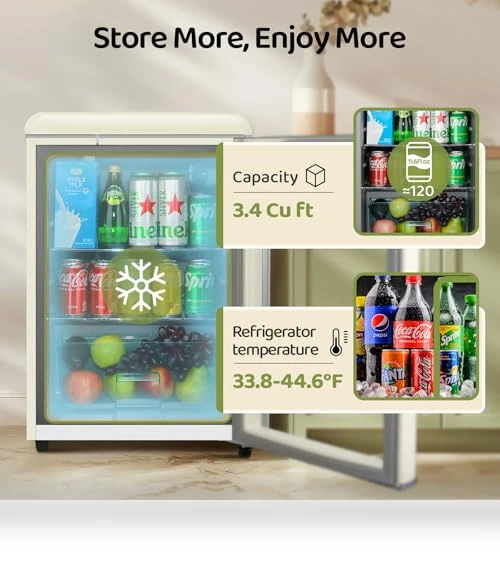 Retro Beverage Refrigerator with Tempered Glass Door — Drink Coolers, Anypro