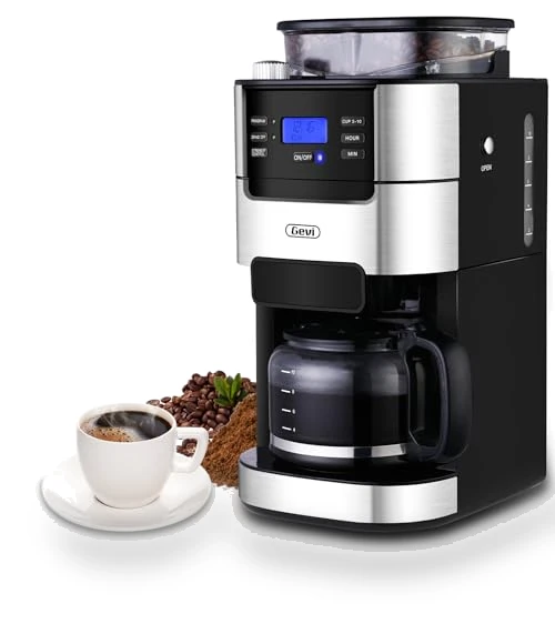 10-Cup Coffee Maker with Built-in Burr Grinder — Electric Blade Coffee Grinders, Gevi