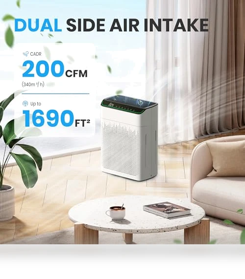 Large Room Air Purifier with Smart WiFi — Activated Carbon Air Purifiers, FLANUR