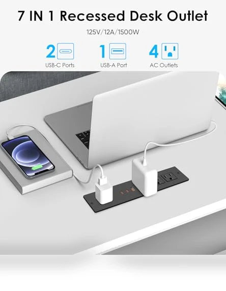 Recessed Power Strip with PD 30W USB C Port — Power Solutions & Surge Protection, VILONG