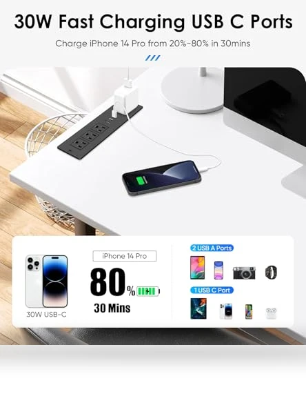 Recessed Power Strip with PD 30W USB C Port — Power Solutions & Surge Protection, VILONG