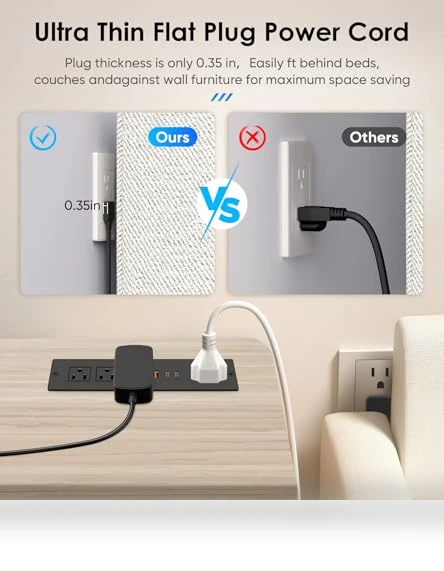 Recessed Power Strip with PD 30W USB C Port — Power Solutions & Surge Protection, VILONG
