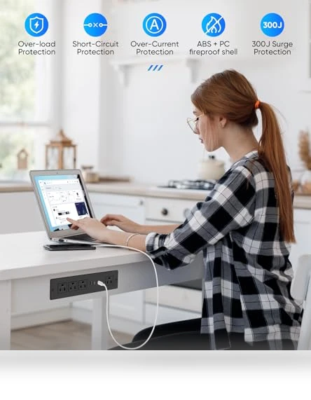 Recessed Power Strip with PD 30W USB C Port — Power Solutions & Surge Protection, VILONG