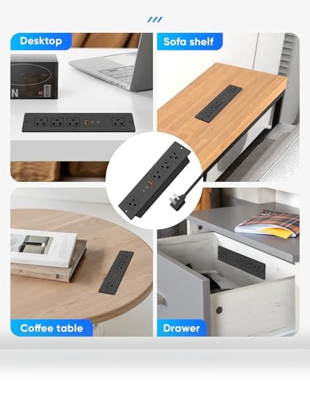Recessed Power Strip with PD 30W USB C Port — Power Solutions & Surge Protection, VILONG