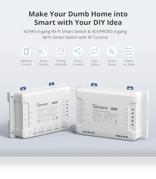 Wi-Fi Smart Switch 4-Channel Din Rail Mounting — Smart Home Hubs & Controllers, Sonoff