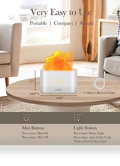 Essential Oil Diffuser and Humidifier with Flame Light — Diffusers, Aegci
