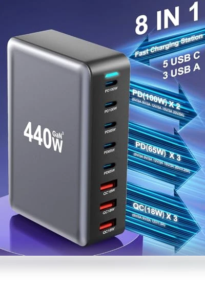 Fast USB C GAN Charger Block 8 Port Charging Station — Chargers, Shenzhen Jiuzhou Amazon Industrial Co. Ltd