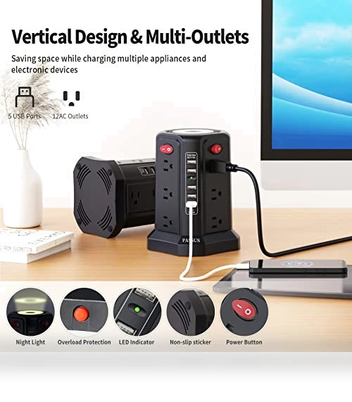 Surge Protector Power Strip Tower — Power Solutions & Surge Protection, PASSUS