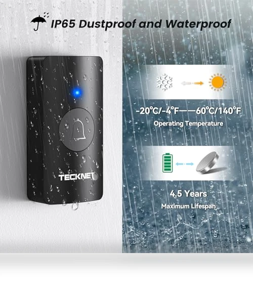 Wireless Doorbell — Push Buttons, TECKNET