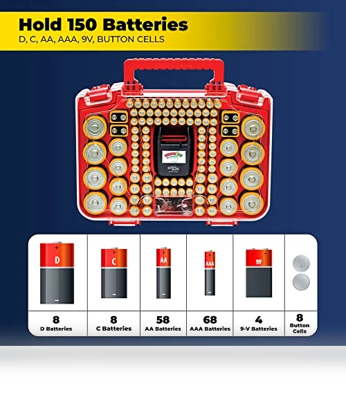 Battery Organizer Storage Case with Tester — Holders, Ontel