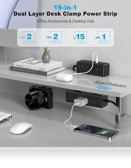 Dual Layer Desk Clamp Power Strip — Power Solutions & Surge Protection, VILONG