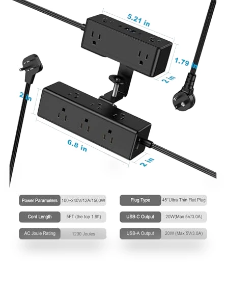 Dual Layer Desk Clamp Power Strip — Power Solutions & Surge Protection, VILONG