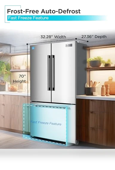 French Door Refrigerator with Built-in Ice Maker — Cooling Solutions, BLACK+DECKER