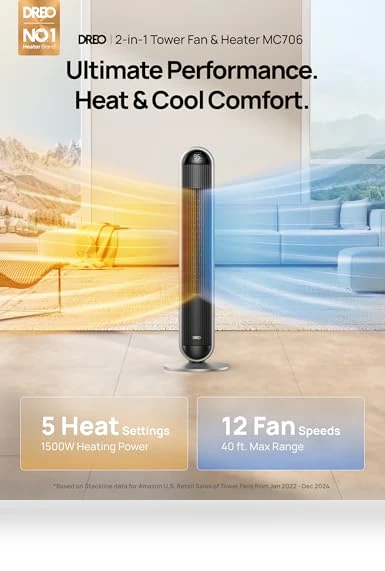 Tower Fan and Heater Combo — Desktop Cooling Solutions, Dreo