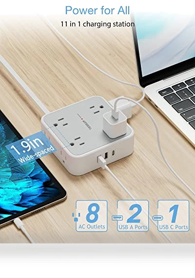 Flat Plug Power Strip Surge Protector — Power Solutions & Surge Protection, TESSAN