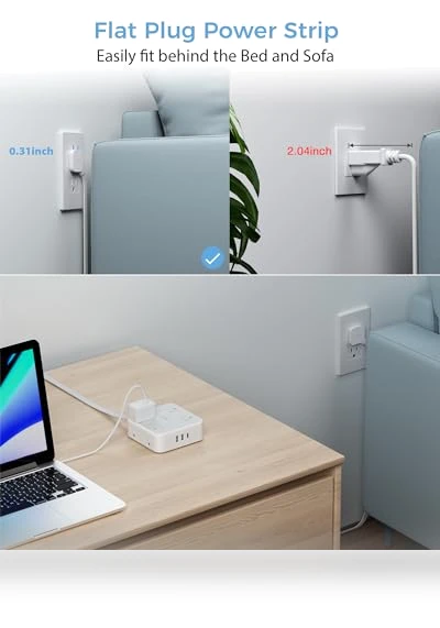 Flat Plug Power Strip Surge Protector — Power Solutions & Surge Protection, TESSAN